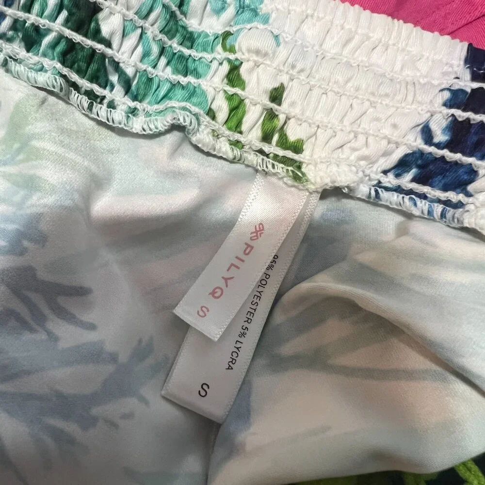PilyQ Girls Swim Shorts Cover Up Size Small Pom Poms Tropical